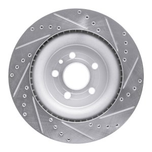 Ford Police Interceptor Utility Brake Rotor (1) - Front Left - R1 Concepts - Drilled & Slotted - Silver - `13-`19